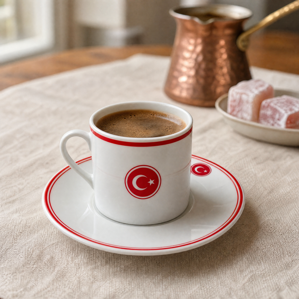 CUMHURİYET SERİSİ  KIRMIZI ÇERÇEVELİ  KAHVE SETİ