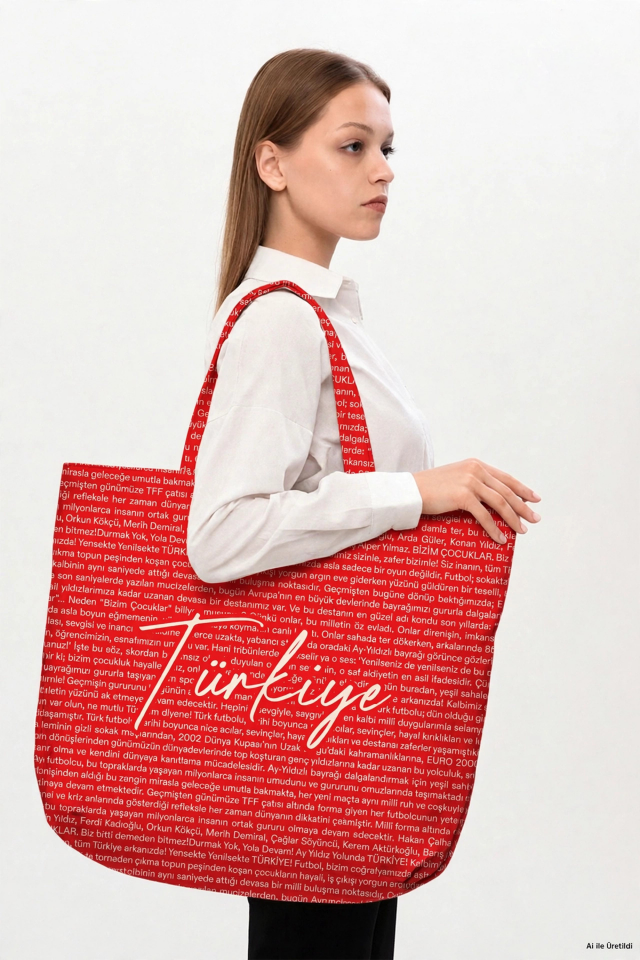 MİLLİ TAKIM TÜRKİYE TİPOGRAFİ DESENLİ KANVAS OMUZ ÇANTASI