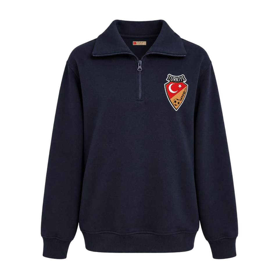 CUMHURİYET SERİSİ RETRO UZUN YAKA LACİVERT SWEATSHİRT