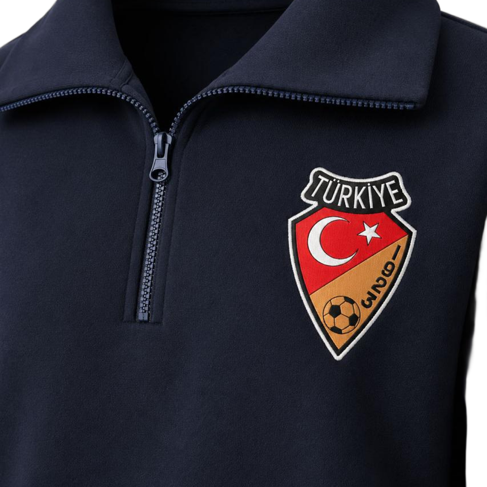 CUMHURİYET SERİSİ RETRO UZUN YAKA LACİVERT SWEATSHİRT