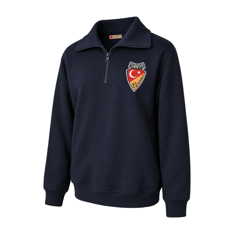 CUMHURİYET SERİSİ RETRO UZUN YAKA LACİVERT SWEATSHİRT