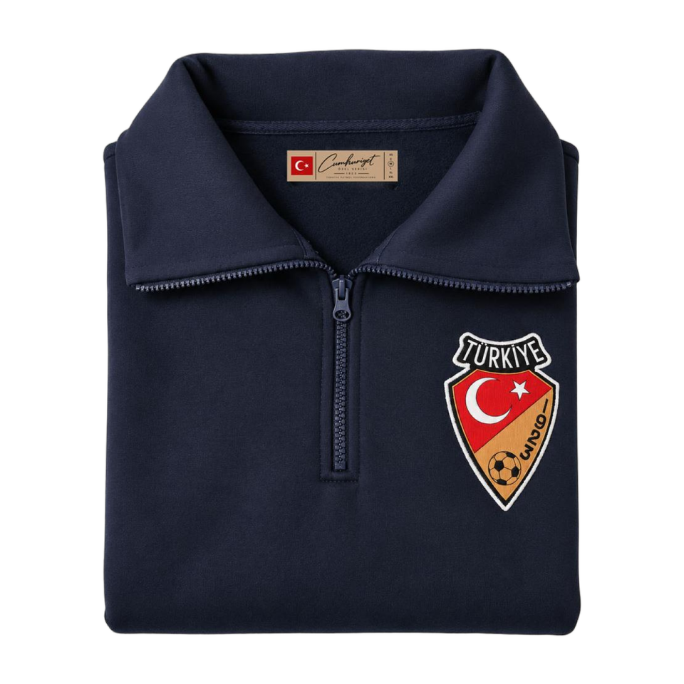 CUMHURİYET SERİSİ RETRO UZUN YAKA LACİVERT SWEATSHİRT