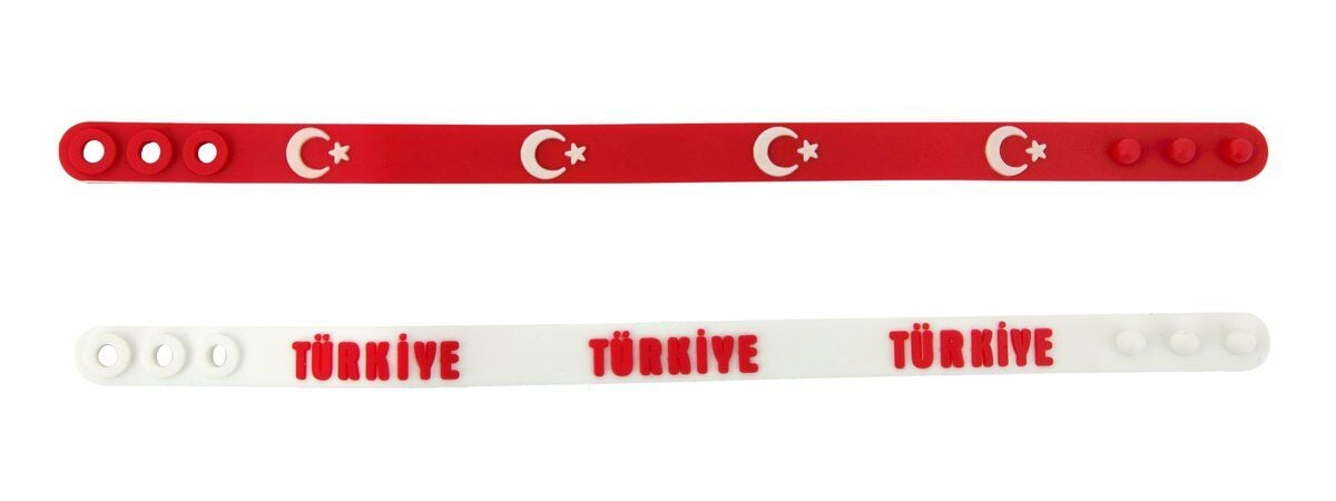 KIRMIZI-BEYAZ KABARTMA BİLEKLİK 2'Lİ