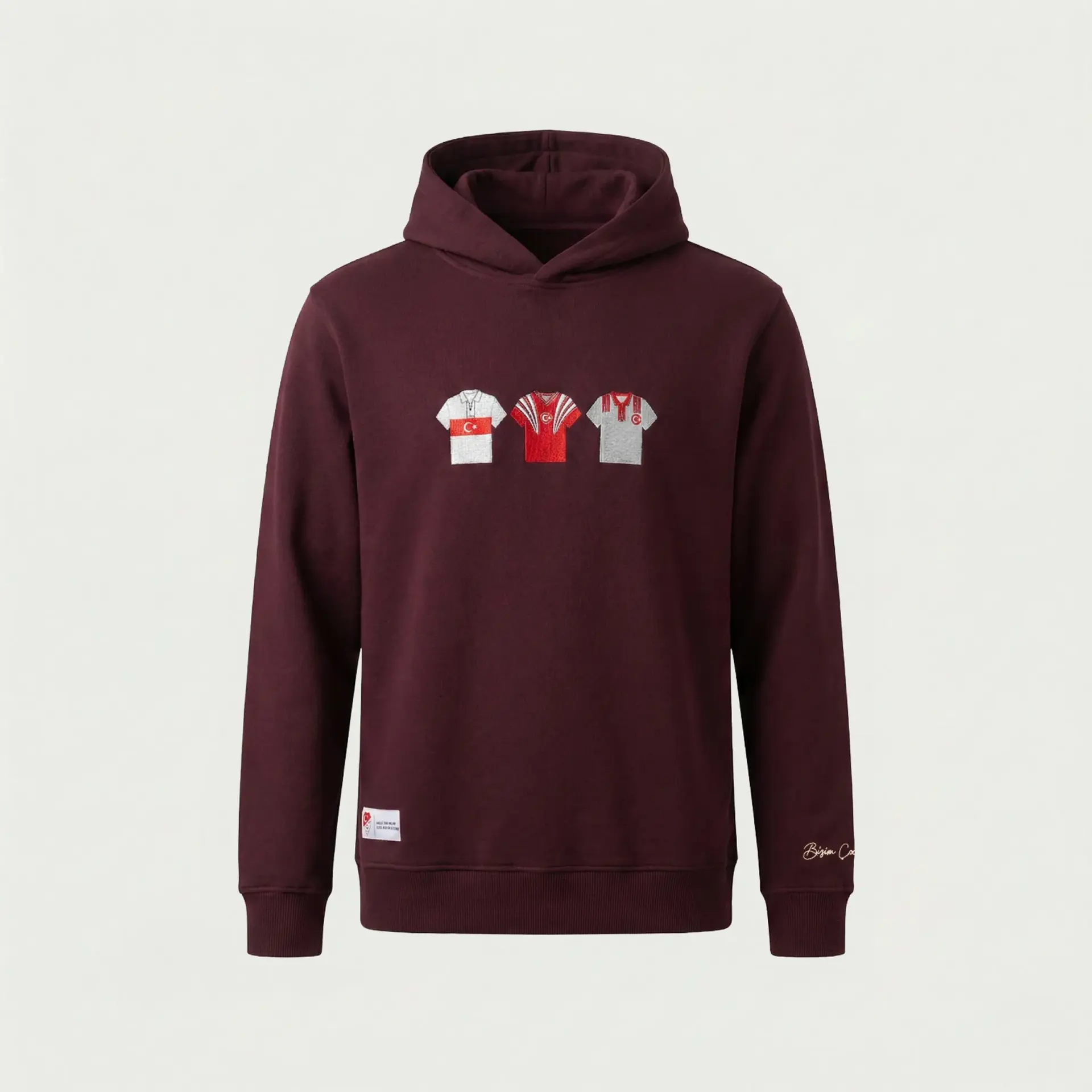 RETRO FORMA NAKIŞLI HOODİE M - BORDO