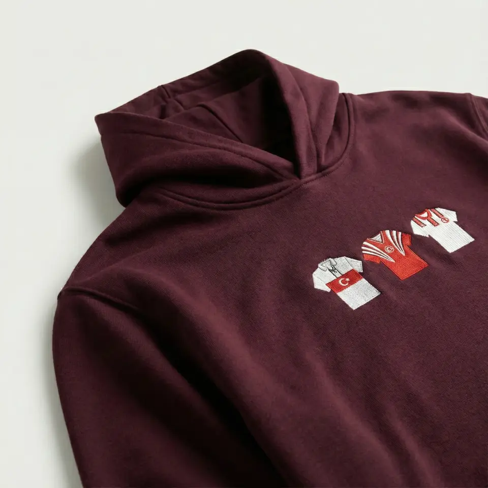 RETRO FORMA NAKIŞLI HOODİE M - BORDO