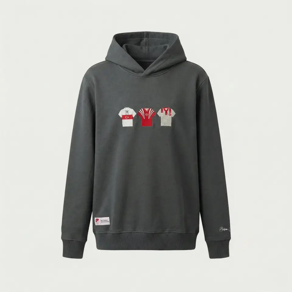 RETRO FORMA NAKIŞLI HOODİE XL - ANTRASİT