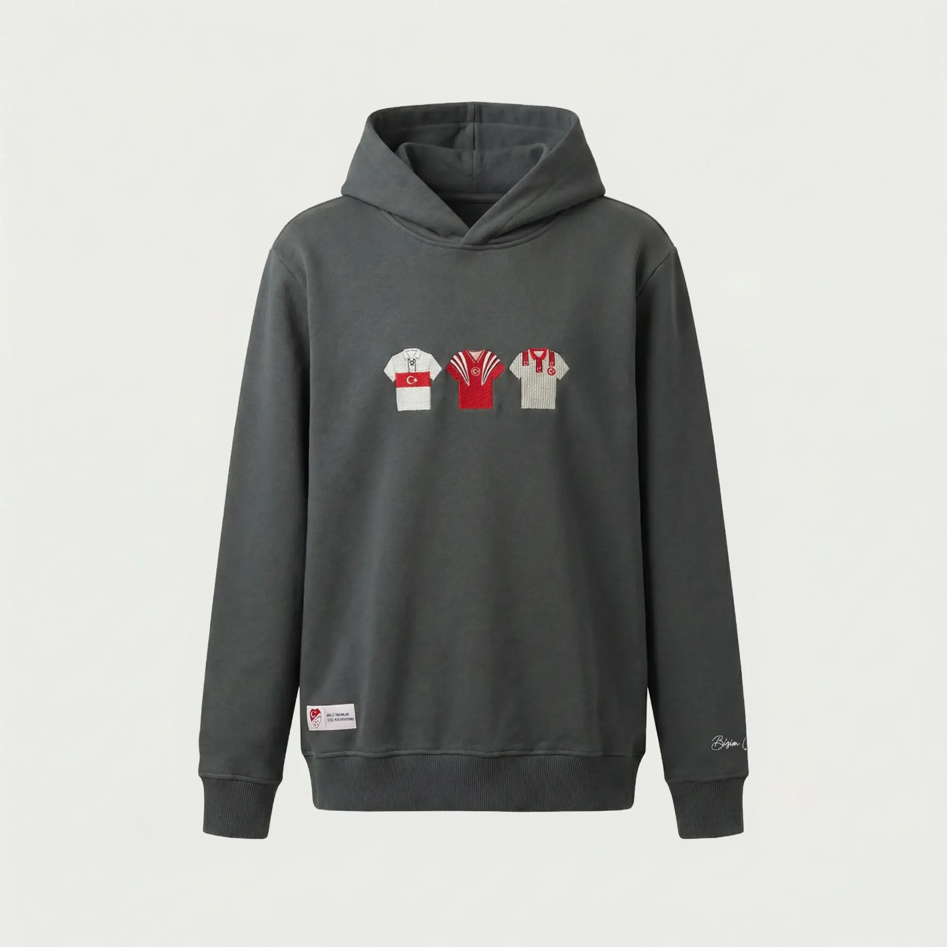 RETRO FORMA NAKIŞLI HOODİE XXL - ANTRASİT