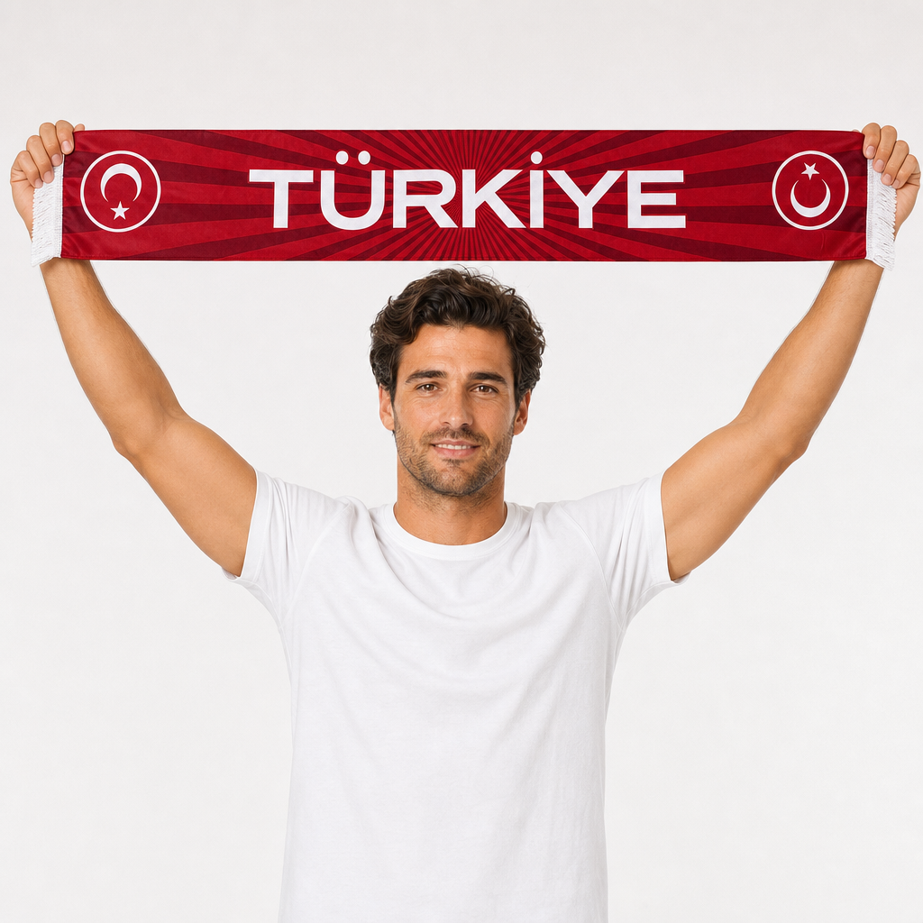 Türkiye Milli Takım Çizgili  Taraftar Atkısı - Kırmızı