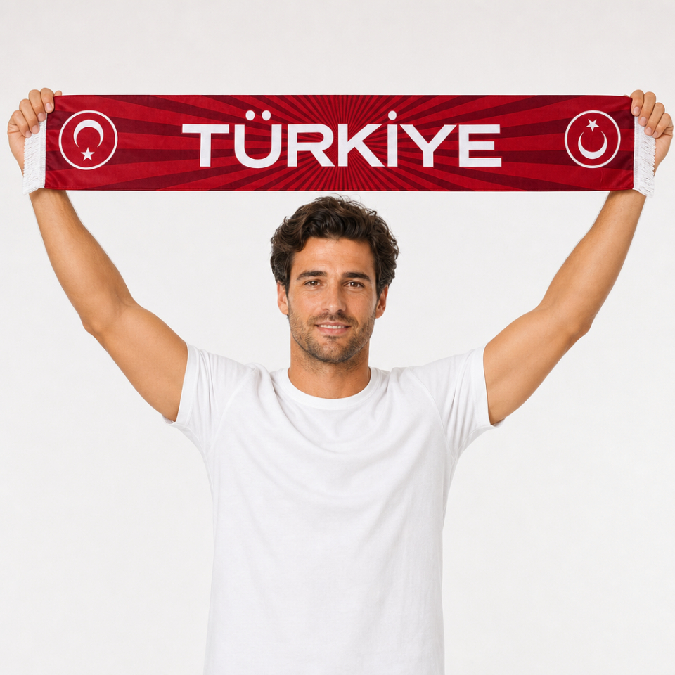 Türkiye Milli Takım Çizgili  Taraftar Atkısı - Kırmızı
