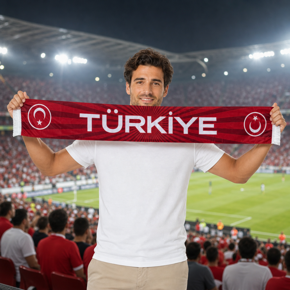 Türkiye Milli Takım Çizgili  Taraftar Atkısı - Kırmızı