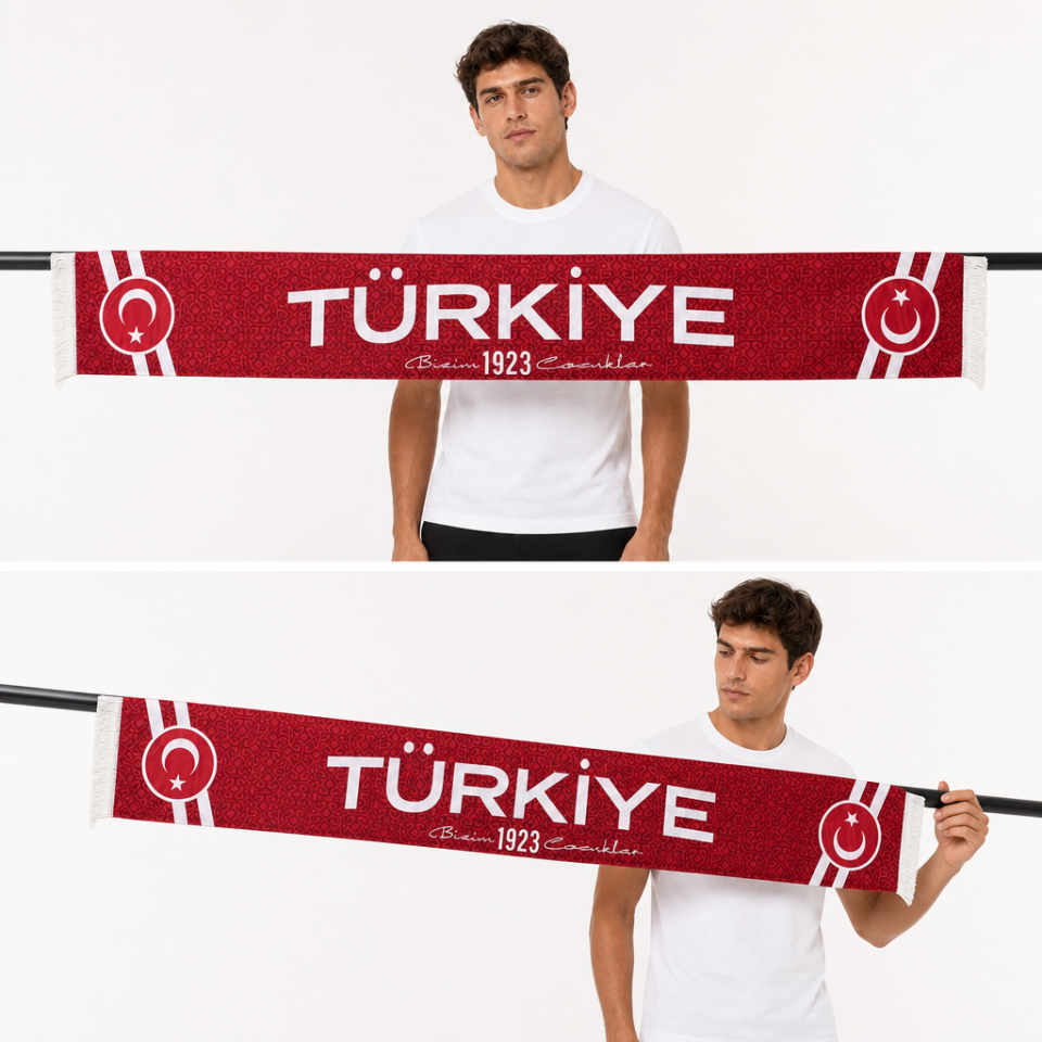 Türkiye Milli Takım 1923 Desenli Taraftar Atkısı - Kırmızı