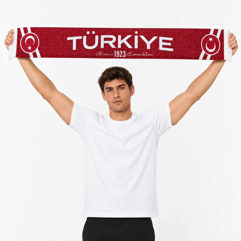 Türkiye Milli Takım 1923 Desenli Taraftar Atkısı - Kırmızı