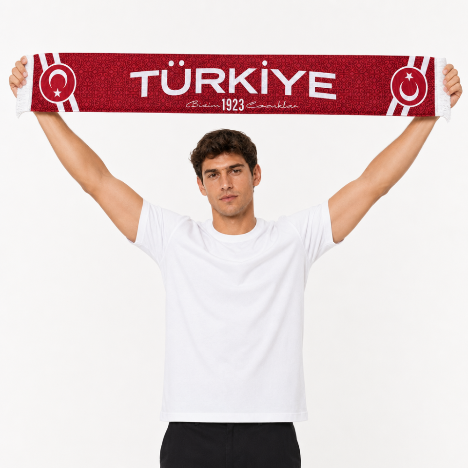 Türkiye Milli Takım 1923 Desenli Taraftar Atkısı - Kırmızı